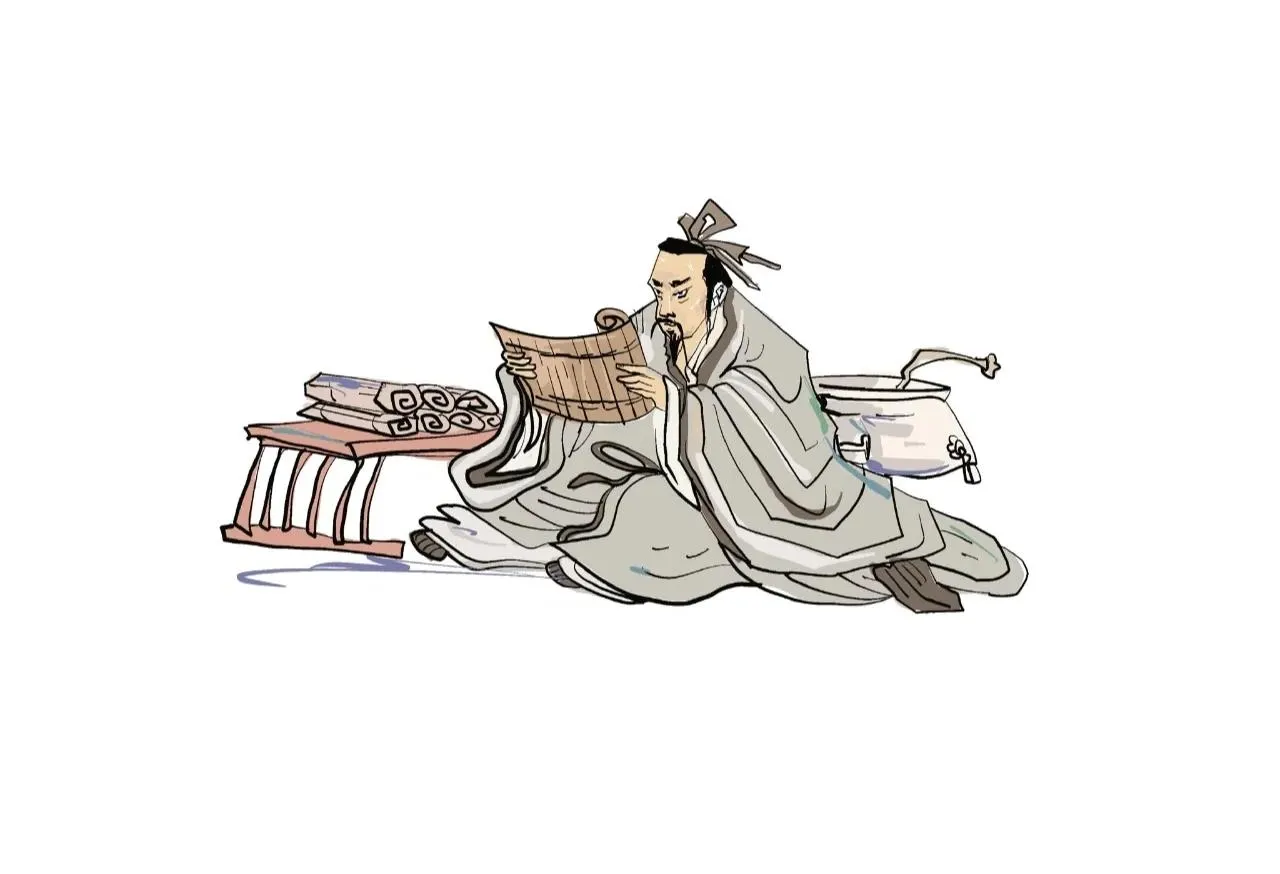 古代中国で竹簡を読む学者