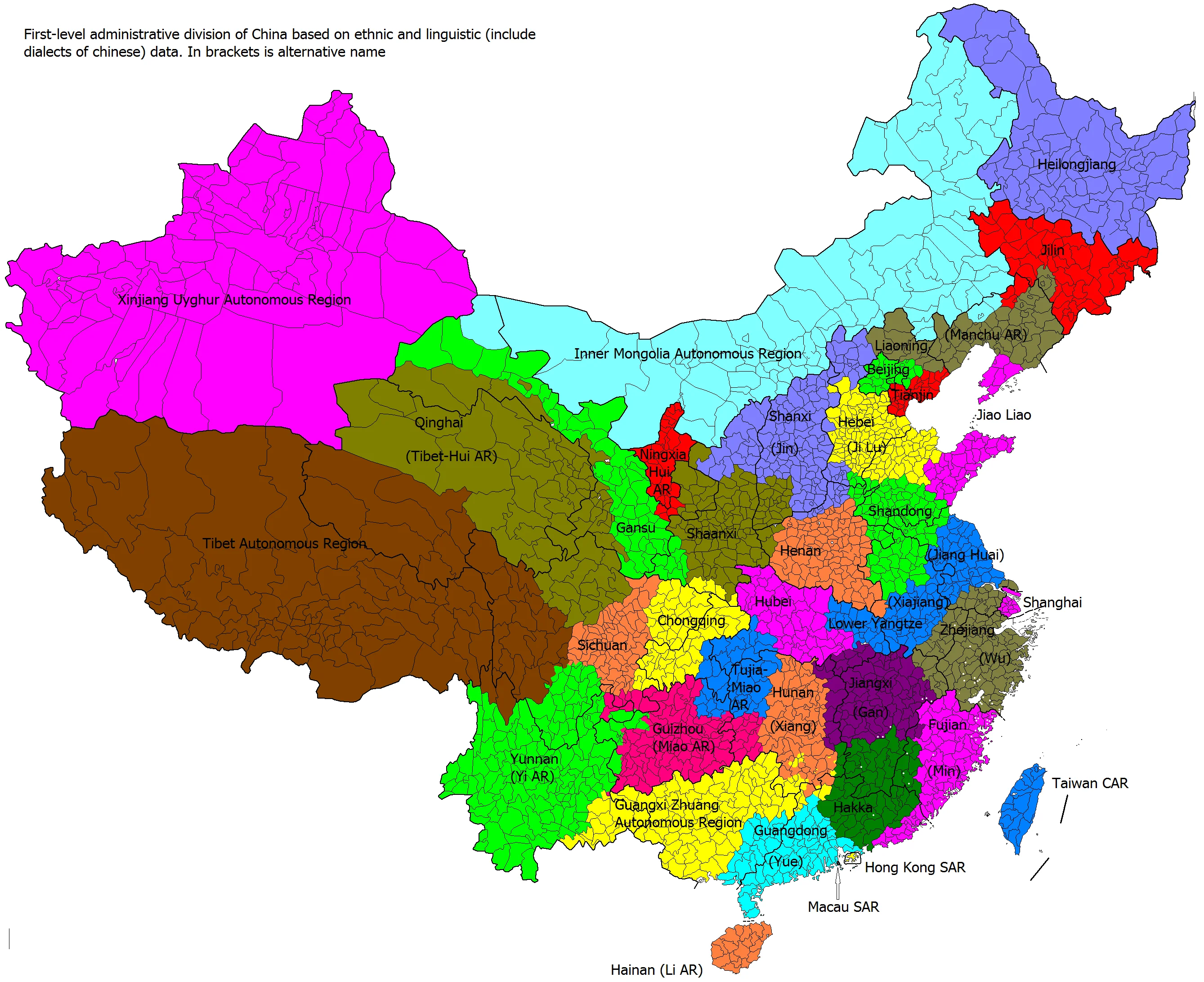 Diagram of China’s administrative divisions, including provinces, autonomous regions, municipalities, and special administrative regions, ideal for Mandarin learners studying Chinese geography and governance.