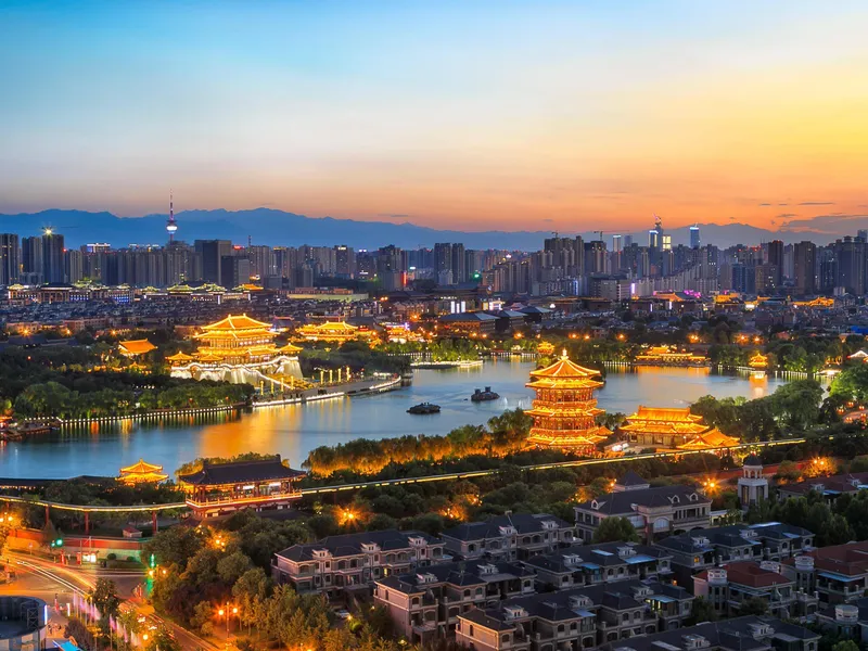 Xi'an city with ancient walls and modern urban expansion