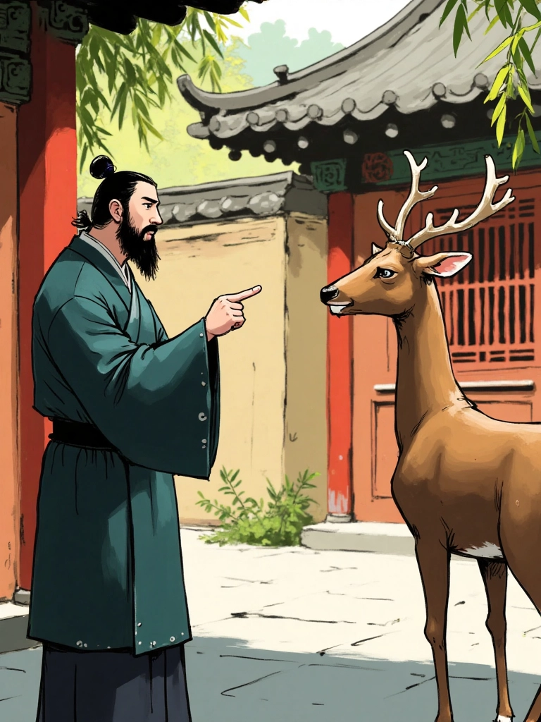 RPLschool Mandarin learning — Chinese idiom “指鹿为马” (zhǐ lù wéi mǎ), meaning deliberately distorting the truth, from Zhao Gao’s historical loyalty test.
